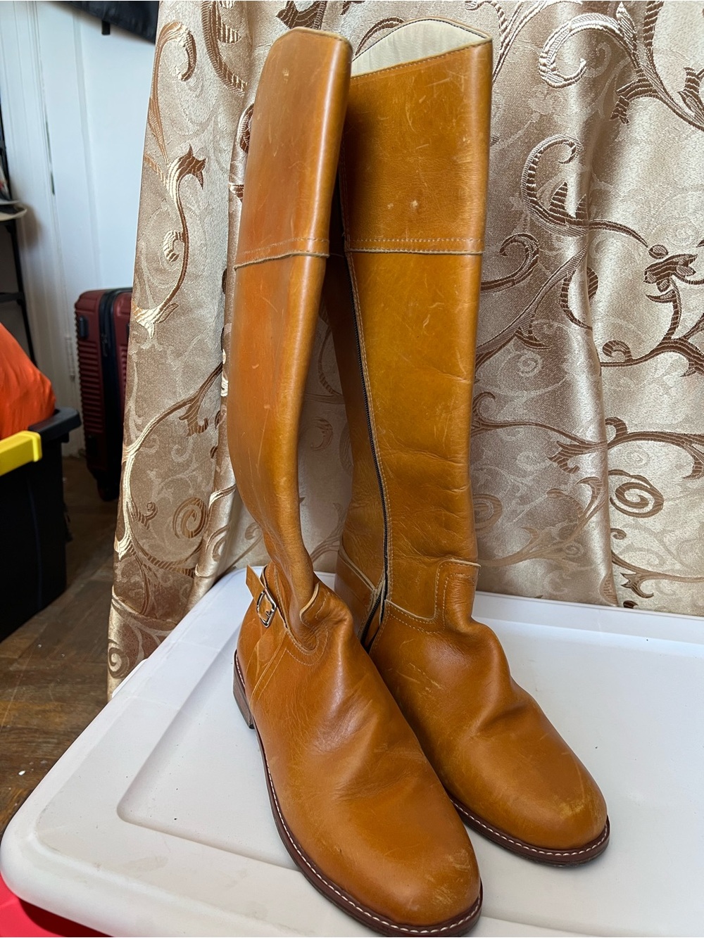 Size 9 Saddle Tan Leather Riding Boots | Silver Buckle Details | Like New - Picture 10 of 12